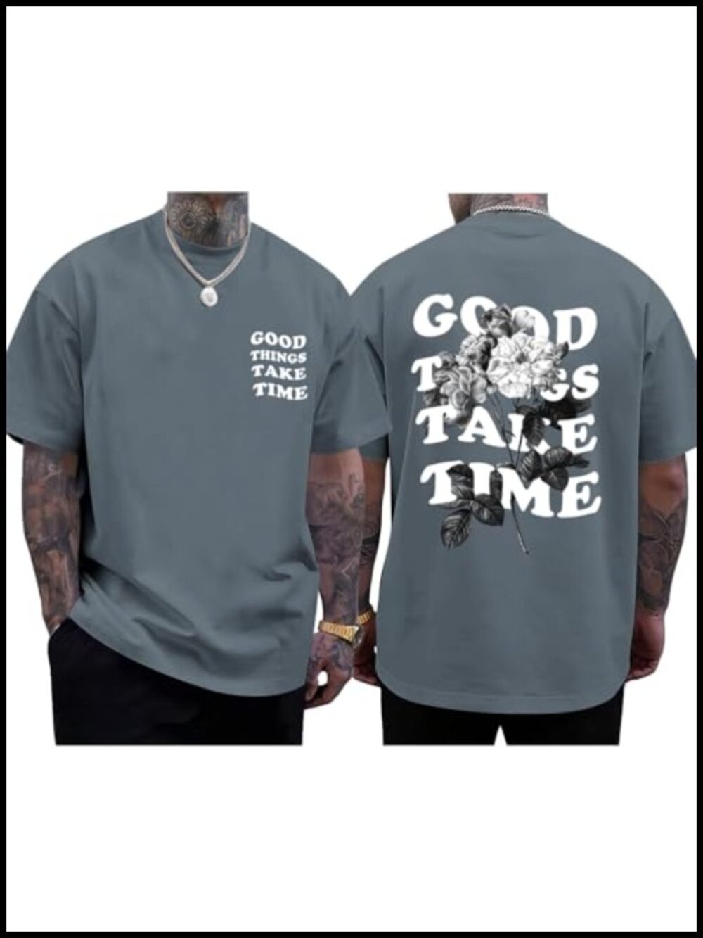 Men's Oversized Cotton Graphic T-Shirt Floral Letter Print Retro Streetwear Tee